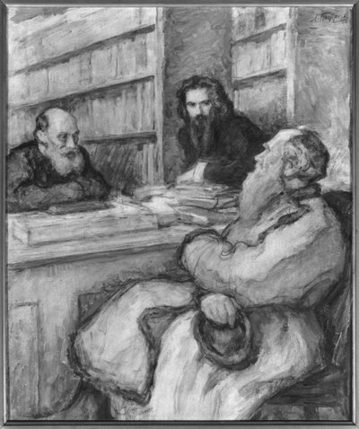 Leo Tolstoy with Nicolas Fedorov and Vladimir Solovyov, Russian philosophers by Leonid Osipovic Pasternak